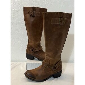 Womens b.o.c Boc Boots Brown Tall Riding Buckles Full Zip Up Leather Size 6.5